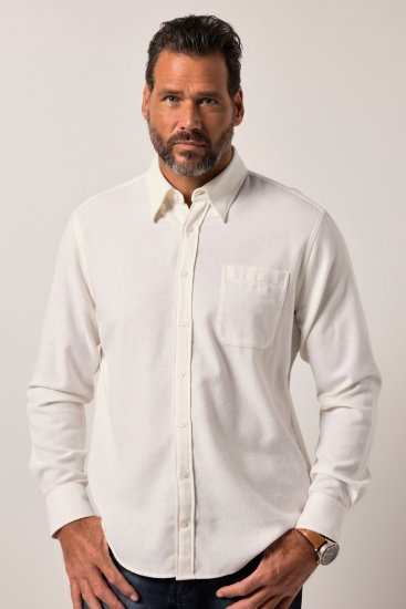 JP1880 Checked Flannel Shirt Long Sleeve Creamy White - Hemden - Overhemden Grote Maten Heren