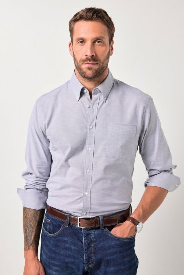 JP1880 Oxford Shirt Flexnamic Long Sleeve Grey - Hemden - Overhemden Grote Maten Heren