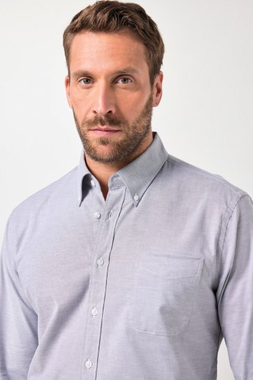 JP1880 Oxford Shirt Flexnamic Long Sleeve Grey - Hemden - Overhemden Grote Maten Heren
