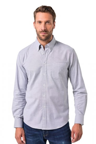 JP1880 Oxford Shirt Flexnamic Long Sleeve Grey - Hemden - Overhemden Grote Maten Heren