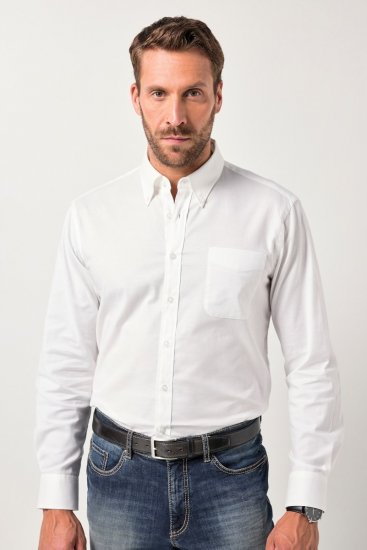 JP1880 Oxford Shirt Flexnamic Long Sleeve Snow White - Hemden - Overhemden Grote Maten Heren