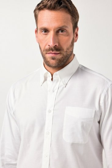 JP1880 Oxford Shirt Flexnamic Long Sleeve Snow White - Hemden - Overhemden Grote Maten Heren