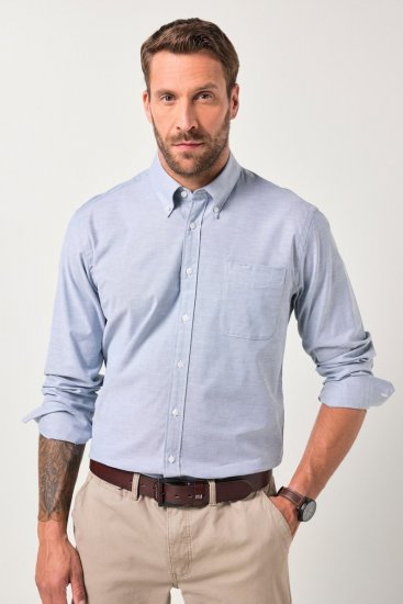 JP1880 Oxford Shirt Flexnamic Long Sleeve Ash Turquoise - Hemden - Overhemden Grote Maten Heren