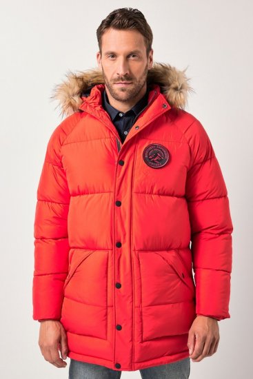 JP1880 Parka Quilted Faux Fur Hood Red - Jassen - Grote Maten Herenjassen