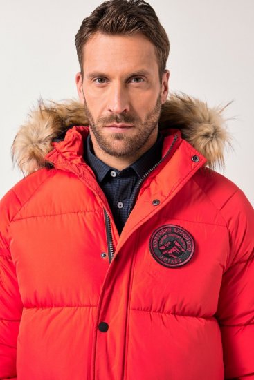 JP1880 Parka Quilted Faux Fur Hood Red - Jassen - Grote Maten Herenjassen