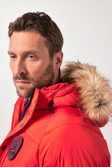 JP1880 Parka Quilted Faux Fur Hood Red - Jassen - Grote Maten Herenjassen