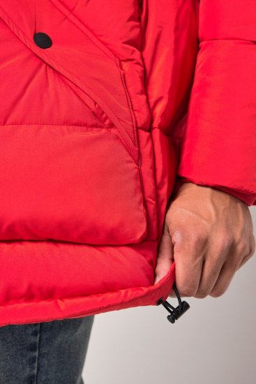 JP1880 Parka Quilted Faux Fur Hood Red - Jassen - Grote Maten Herenjassen