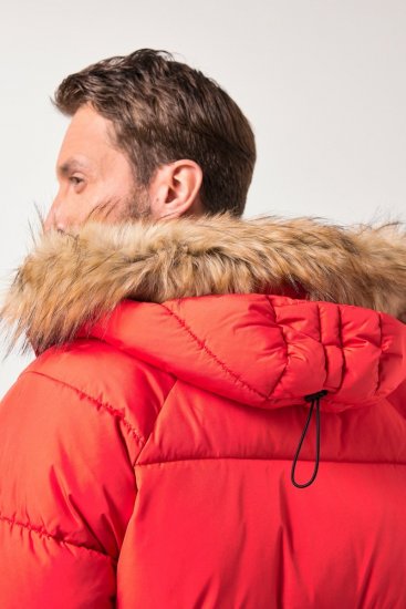 JP1880 Parka Quilted Faux Fur Hood Red - Jassen - Grote Maten Herenjassen
