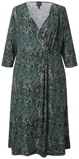Ulla Popken 841839 Jersey jurk met dierenprint en driekwartmouwen Donkergroen - Midi jurken - Midi-jurken in grote maten