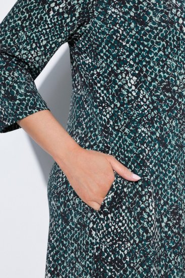 Ulla Popken 841839 Jersey jurk met dierenprint en driekwartmouwen Donkergroen - Midi jurken - Midi-jurken in grote maten