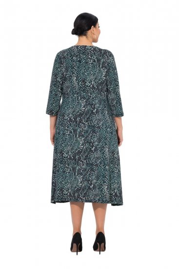 Ulla Popken 841839 Jersey jurk met dierenprint en driekwartmouwen Donkergroen - Midi jurken - Midi-jurken in grote maten