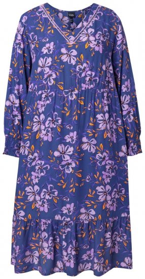 Ulla Popken 841873 Gebloemde midi-jurk Donkerblauw - Midi jurken - Midi-jurken in grote maten