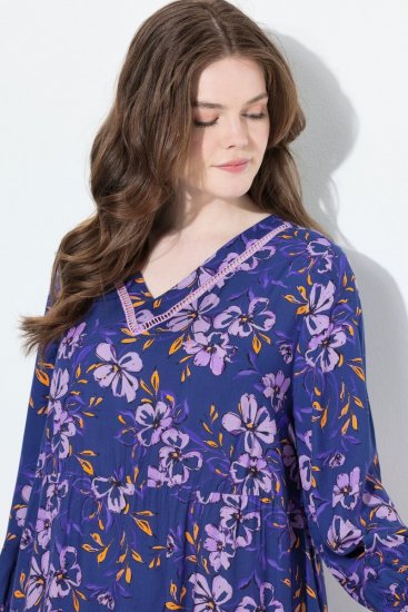 Ulla Popken 841873 Gebloemde midi-jurk Donkerblauw - Midi jurken - Midi-jurken in grote maten