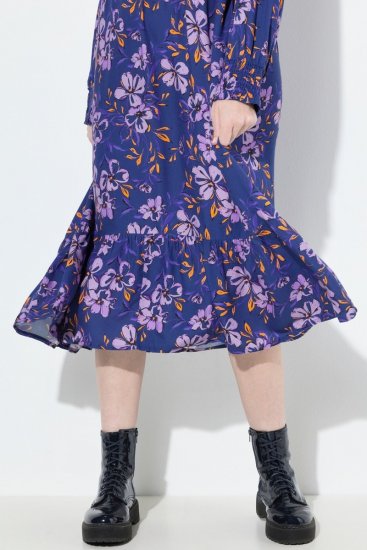 Ulla Popken 841873 Gebloemde midi-jurk Donkerblauw - Midi jurken - Midi-jurken in grote maten