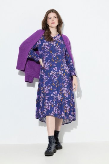 Ulla Popken 841873 Gebloemde midi-jurk Donkerblauw - Midi jurken - Midi-jurken in grote maten