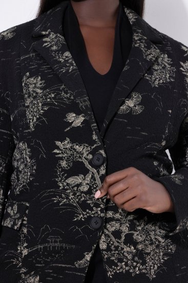 Ulla Popken 841901 Blazer met print Zwart - Blazers - Damesblazers in grote maten