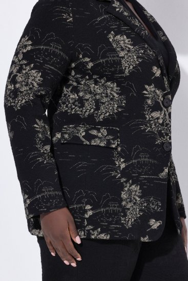 Ulla Popken 841901 Blazer met print Zwart - Blazers - Damesblazers in grote maten
