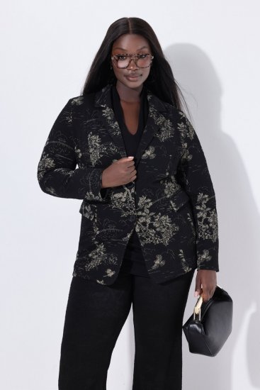 Ulla Popken 841901 Blazer met print Zwart - Blazers - Damesblazers in grote maten
