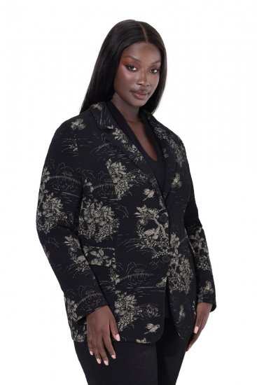 Ulla Popken 841901 Blazer met print Zwart - Blazers - Damesblazers in grote maten