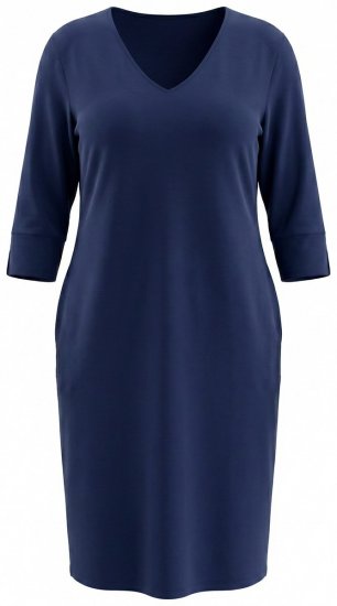 Ulla Popken 841952 Sweatjurk met V-hals Donkerblauw - Kleedjes - Jurken in elke maat