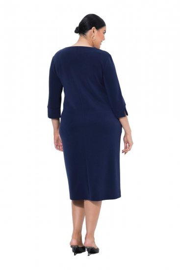 Ulla Popken 841952 Sweatjurk met V-hals Donkerblauw - Kleedjes - Jurken in elke maat