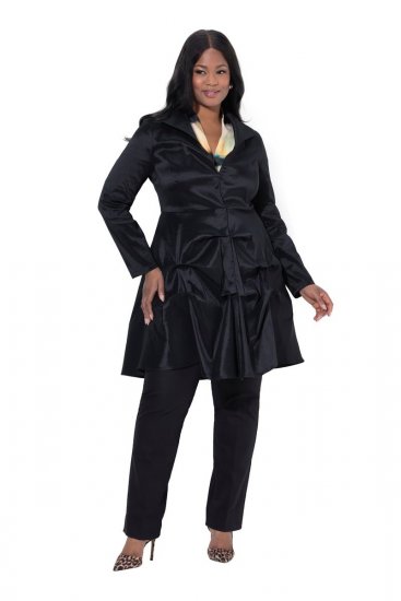 Ulla Popken 842028 Peplum blazer met plooien Zwart - Blazers - Damesblazers in grote maten