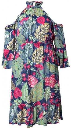 Ulla Popken 842471 Bedrukte midi-jurk Donkerblauw - Midi jurken - Midi-jurken in grote maten