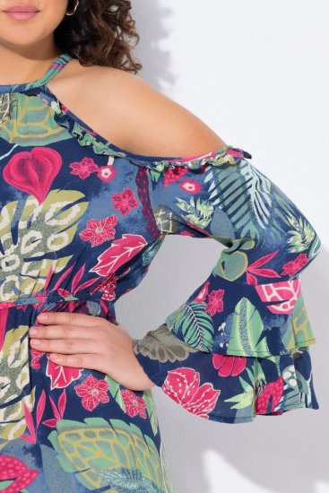 Ulla Popken 842471 Bedrukte midi-jurk Donkerblauw - Midi jurken - Midi-jurken in grote maten