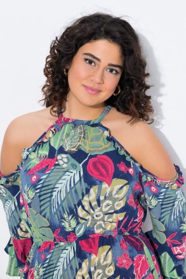 Ulla Popken 842471 Bedrukte midi-jurk Donkerblauw - Midi jurken - Midi-jurken in grote maten