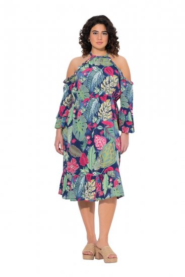 Ulla Popken 842471 Bedrukte midi-jurk Donkerblauw - Midi jurken - Midi-jurken in grote maten