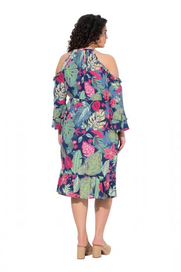 Ulla Popken 842471 Bedrukte midi-jurk Donkerblauw - Midi jurken - Midi-jurken in grote maten
