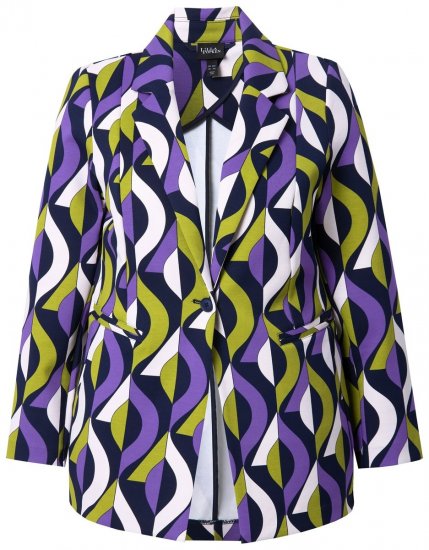 Ulla Popken 842680 Bedrukte jersey blazer van punto di roma Donkerblauw - Blazers - Damesblazers in grote maten