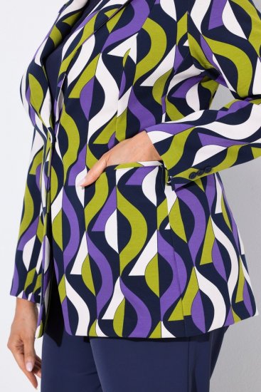 Ulla Popken 842680 Bedrukte jersey blazer van punto di roma Donkerblauw - Blazers - Damesblazers in grote maten