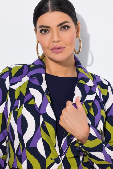 Ulla Popken 842680 Bedrukte jersey blazer van punto di roma Donkerblauw - Blazers - Damesblazers in grote maten