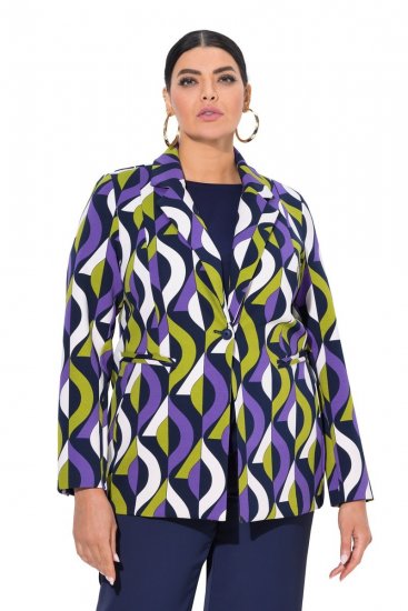 Ulla Popken 842680 Bedrukte jersey blazer van punto di roma Donkerblauw - Blazers - Damesblazers in grote maten