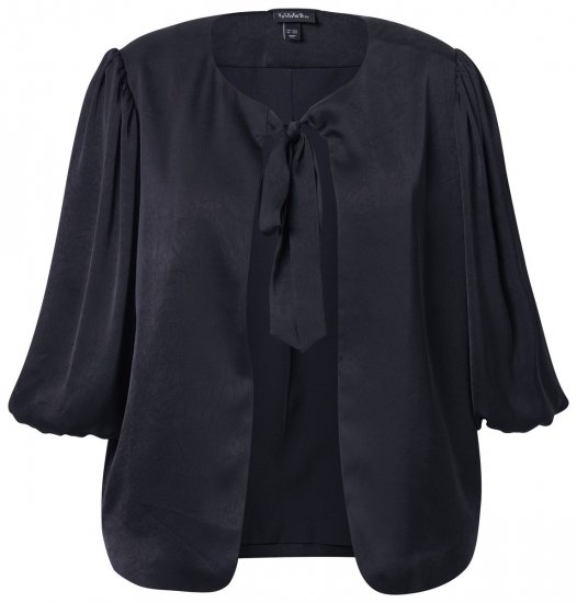 Ulla Popken 842712 Korte blazer met strik en ruchemouwen Zwart - Blazers - Damesblazers in grote maten