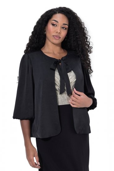 Ulla Popken 842712 Korte blazer met strik en ruchemouwen Zwart - Blazers - Damesblazers in grote maten