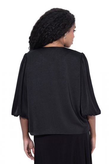 Ulla Popken 842712 Korte blazer met strik en ruchemouwen Zwart - Blazers - Damesblazers in grote maten