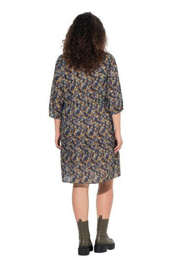 Ulla Popken 842936 Gestreepte jurk met driekwartmouwen Donkerblauw - Avondjurken - Grote maten avondkleding