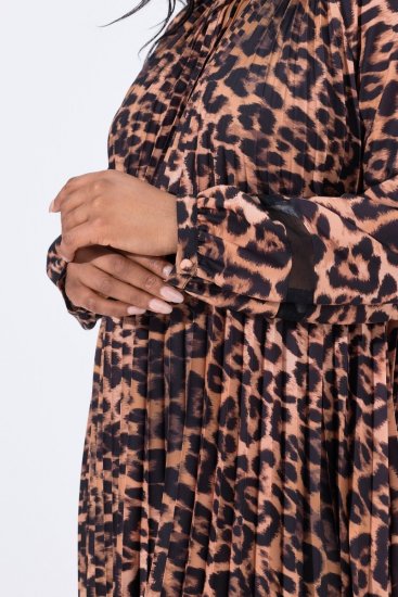 Ulla Popken 842979 Jurk met dierenprint Bruin - Midi jurken - Midi-jurken in grote maten