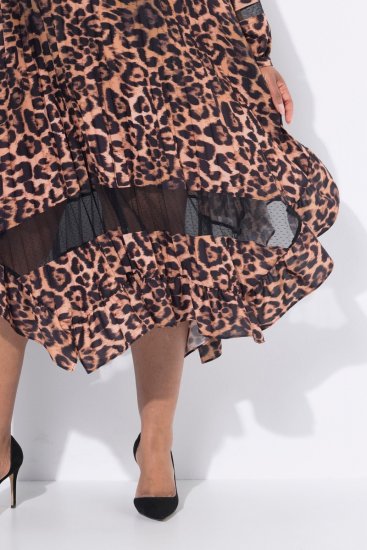 Ulla Popken 842979 Jurk met dierenprint Bruin - Midi jurken - Midi-jurken in grote maten