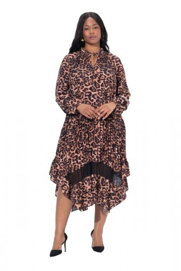 Ulla Popken 842979 Jurk met dierenprint Bruin - Midi jurken - Midi-jurken in grote maten