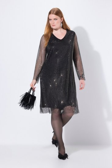Ulla Popken 843232 Paillettenjurk Grijs - Avondjurken - Grote maten avondkleding