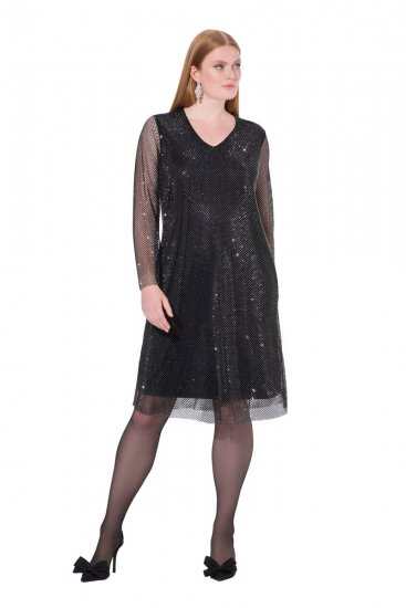 Ulla Popken 843232 Paillettenjurk Grijs - Avondjurken - Grote maten avondkleding