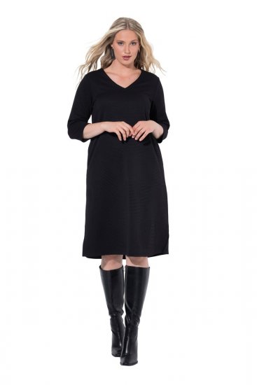 Ulla Popken 843326 Sweatjurk met driekwartmouwen Zwart - Sweatjurken - 