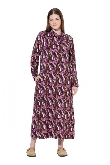 Ulla Popken 843358 Bedrukte sweatjurk Pruim - Sweatjurken - 
