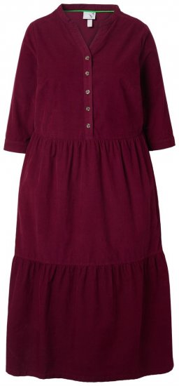 Ulla Popken 843383 Corduroy jurk met driekwartmouwen Wijnrood - Maxi jurken - Grote maten maxi jurken