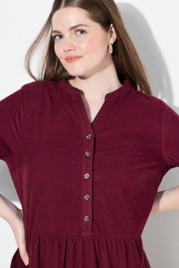 Ulla Popken 843383 Corduroy jurk met driekwartmouwen Wijnrood - Maxi jurken - Grote maten maxi jurken