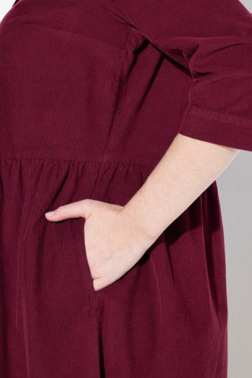Ulla Popken 843383 Corduroy jurk met driekwartmouwen Wijnrood - Maxi jurken - Grote maten maxi jurken