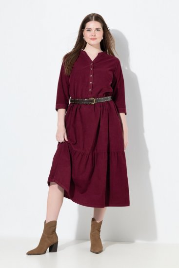 Ulla Popken 843383 Corduroy jurk met driekwartmouwen Wijnrood - Maxi jurken - Grote maten maxi jurken